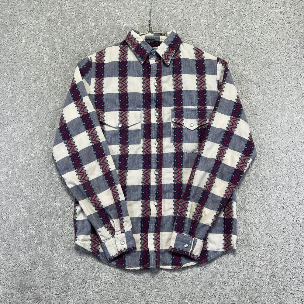 VINTAGE Roper Shirt Youth 16 South Western Pearl Snap Plaid Stripe Aztec Cowboy
